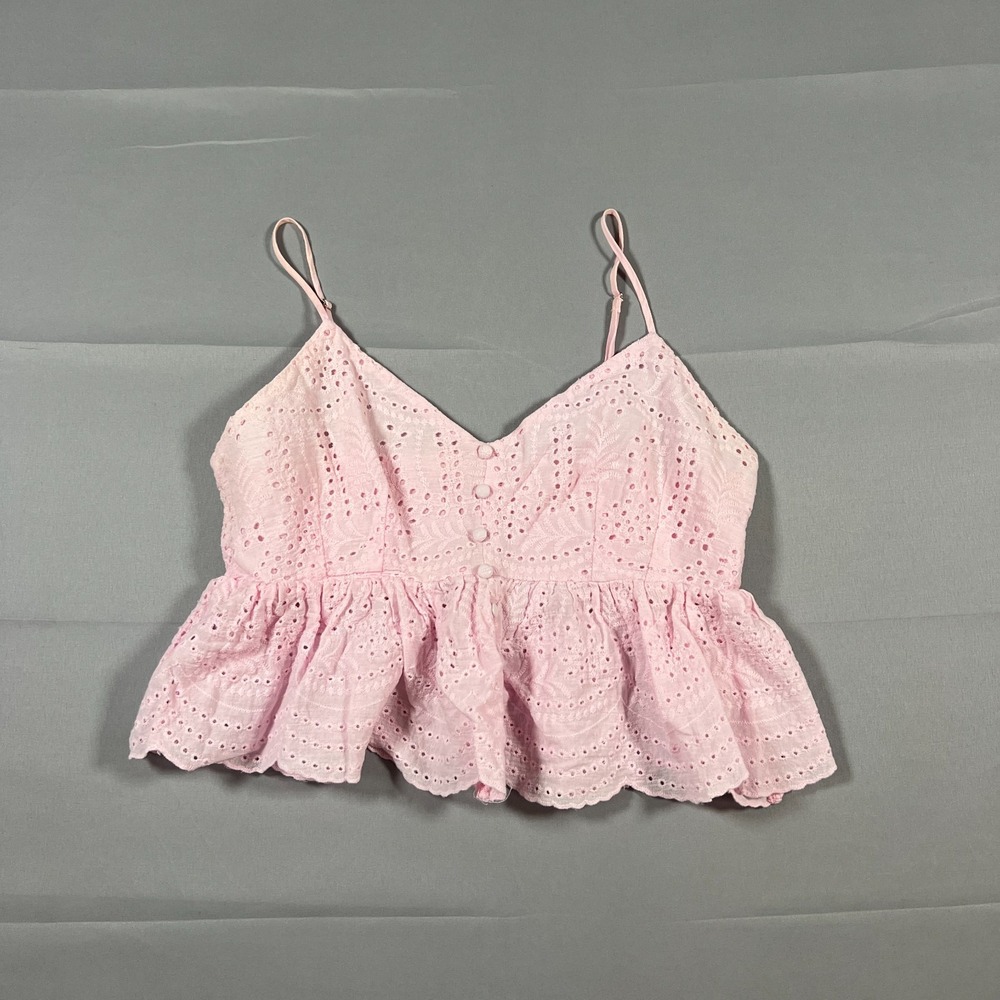 Altar'd State Camisole Top Womens Medium Light Pink Eyelet Floral Smocked Back